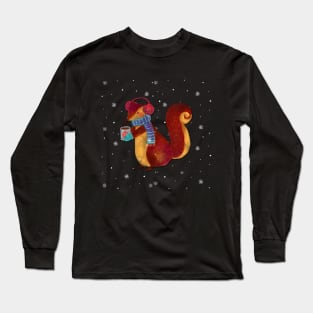Winter squirrel drinking coffee Long Sleeve T-Shirt